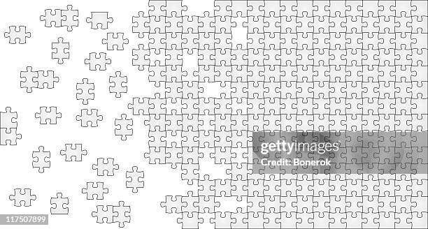 gray puzzle with missing pieces on one side - puzzle pattern stock illustrations