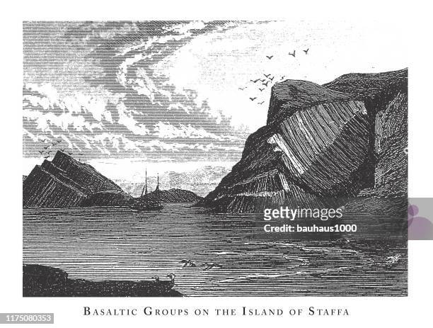 斯塔斯塔島上的巴薩爾派團體，著名的地質構造雕刻古董插圖，出版于 1851 年 - isle of staffa 幅插畫檔、美工圖案、卡通及圖標