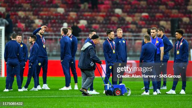 Scotland Players pre-match before the UEFA European Qualifier between Russia and Sctoland at the Luzhniki Stadium, on October 10 in Moscow, Russia.