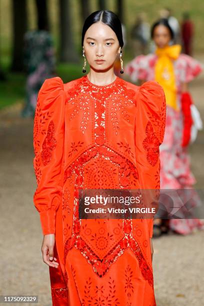 Model walks the runway at the Erdem Ready to Wear Spring/Summer 2020 fashion show during London Fashion Week September 2019 on September 16, 2019 in...