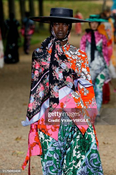 Model walks the runway at the Erdem Ready to Wear Spring/Summer 2020 fashion show during London Fashion Week September 2019 on September 16, 2019 in...