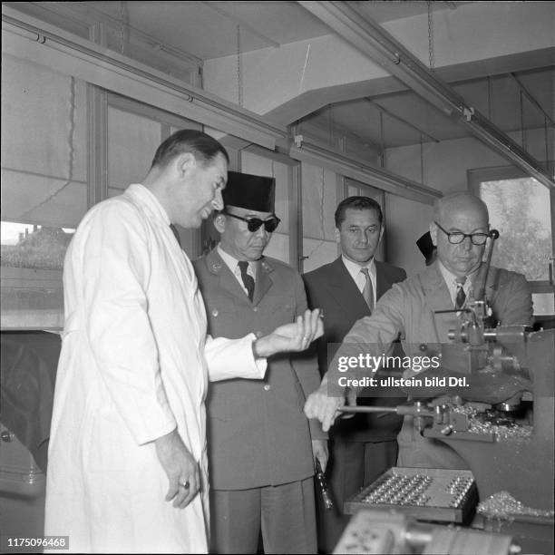 President Sukarno visiting a watch factory, Solothurn 1956