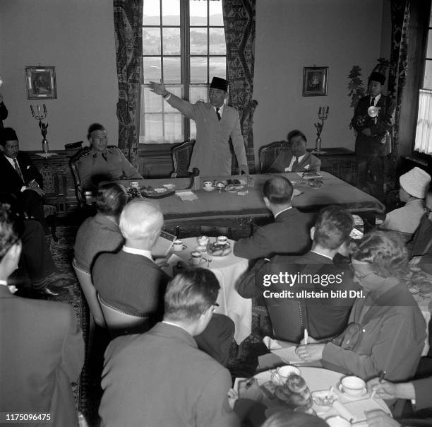 President Sukarno at a press conference, 1956