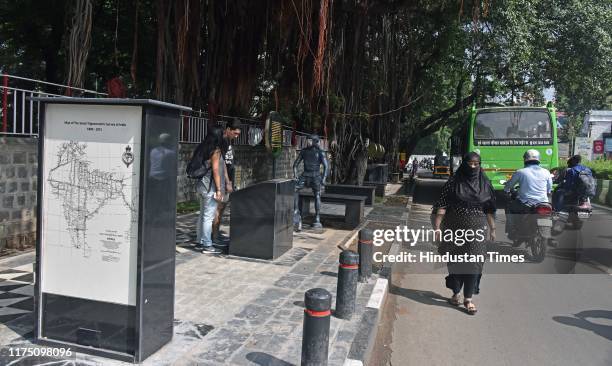 Life around Zero Stone in day time on October 5, 2019 in Pune, India. Punes Zero Stone, a heritage landmark restored and unveiled by the Pune...