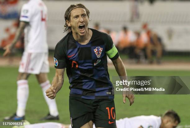 Luka Modric of Croatia celebrates a goal during UEFA Euro 2020 qualifier between Croatia and Hungary on October 10, 2019 in Split, Croatia.