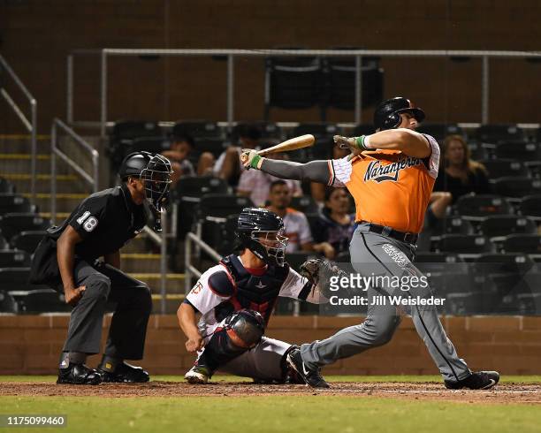 Ramon Osuna of the Naranjeros de Hermosillo bats against the Salt River Rafters at Salt River Fields at Talking Stick on Tuesday, September 24, 2019...
