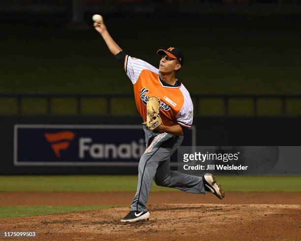 Jefferson Lopez of the Naranjeros de Hermosillo pitches against the Salt River Rafters at Salt River Fields at Talking Stick on Tuesday, September...