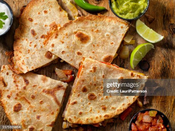steak and pepper quesadilla - quesadilla stock pictures, royalty-free photos & images