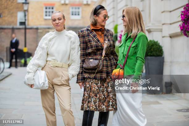 Sandra Hagelstam, Camila Carril seen outside Erdem during London Fashion Week September 2019 on September 16, 2019 in London, England.