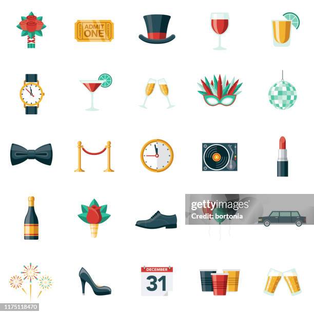 new year's eve party icon set - top hat icon stock illustrations