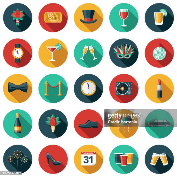new year's eve party icon set - top hat icon stock illustrations