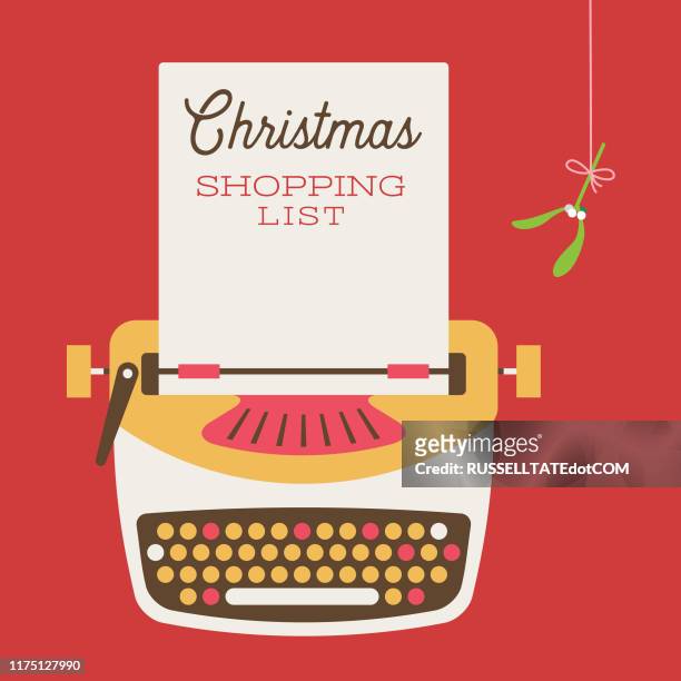 weihnachts-schreibmaschinenliste - christmas list stock-grafiken, -clipart, -cartoons und -symbole