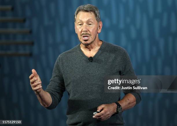 Oracle chairman of the board and chief technology officer Larry Ellison delivers a keynote address during the 2019 Oracle OpenWorld on September 16,...