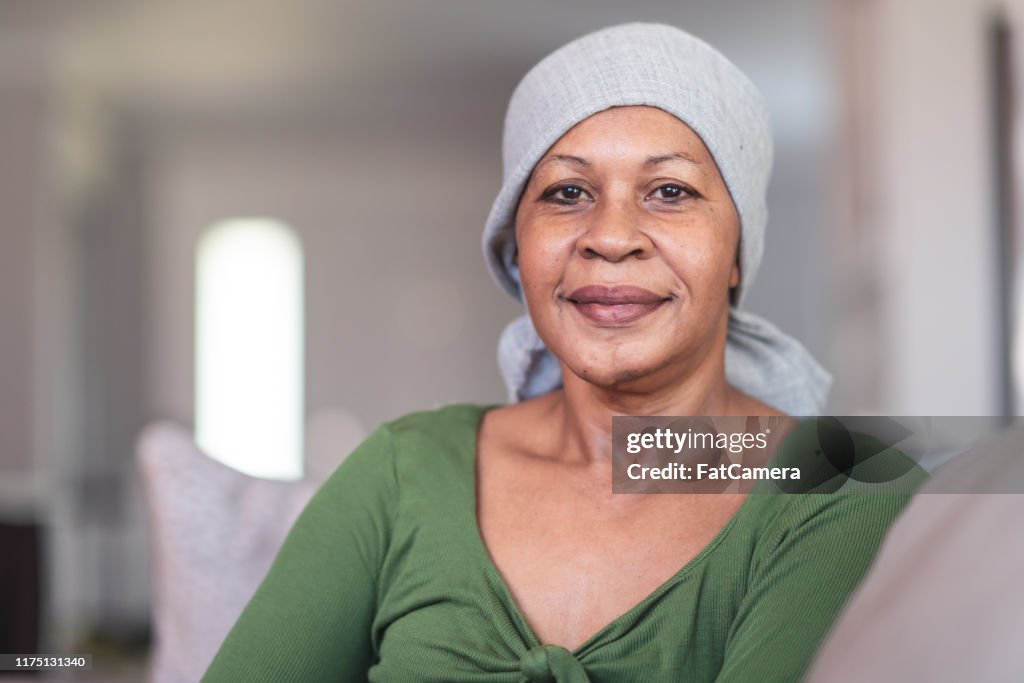 Portrait of a contemplative woman with cancer