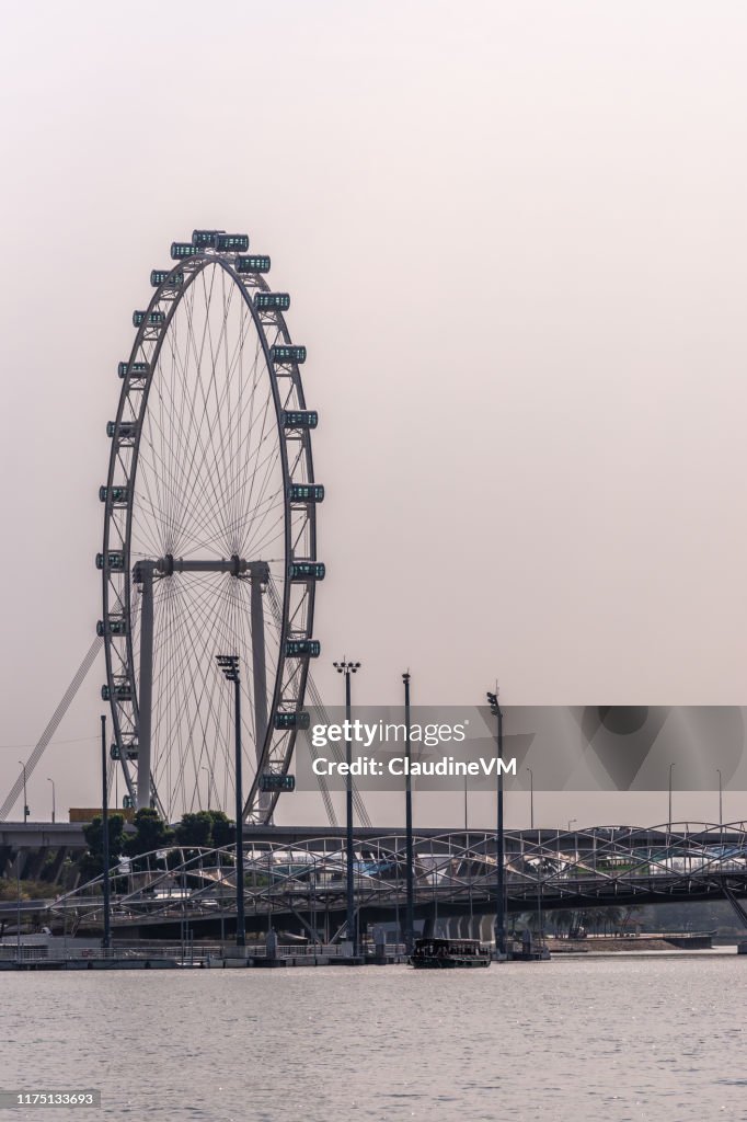 Closeup of The Flyer Ferris Wheel at Marina Bay in Singapore.