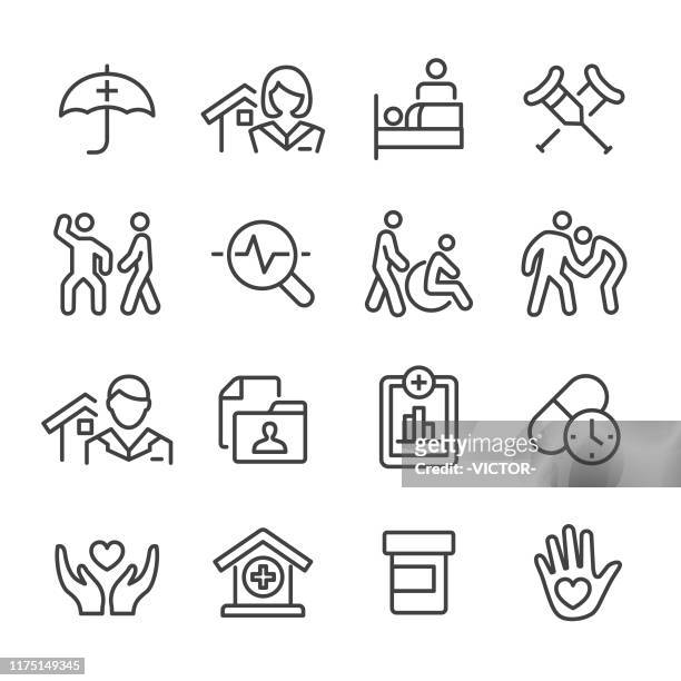 home health care icons set - line series - altenpflege stock-grafiken, -clipart, -cartoons und -symbole