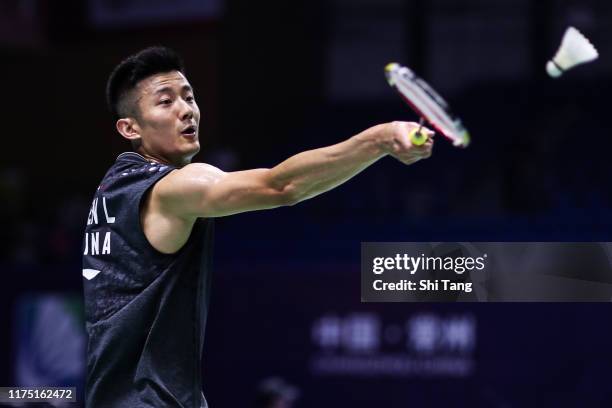 Chen Long of China competes in the Men's Singles first round match against Lee Zii Jia of Malaysia on day one of the China Open at Olympic Sports...