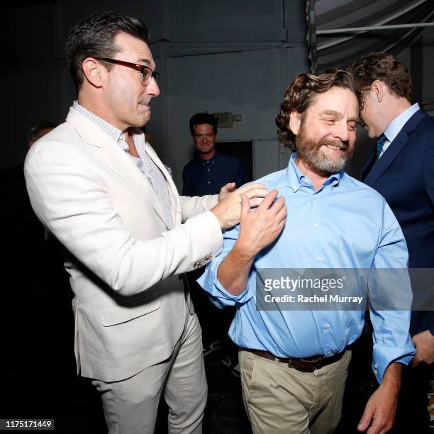 Jon Hamm and Zach Galifianakis attend Netflix's special screening of "Between Two Ferns: The Movie" on September 16, 2019 in Los Angeles, California.
