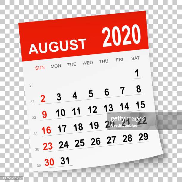 august 2020 calendar - post it notes white background stock illustrations