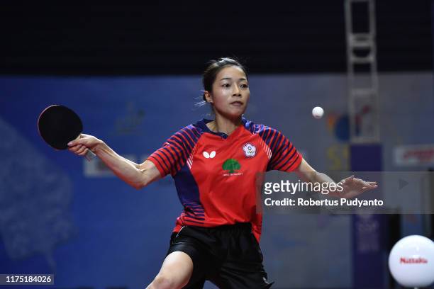 Liu Hsing Yin of Chinese Taipei competes against Hitomi Sato of Japan during day three of the ITTF-Asian Table Tennis Championships at Among Raga...