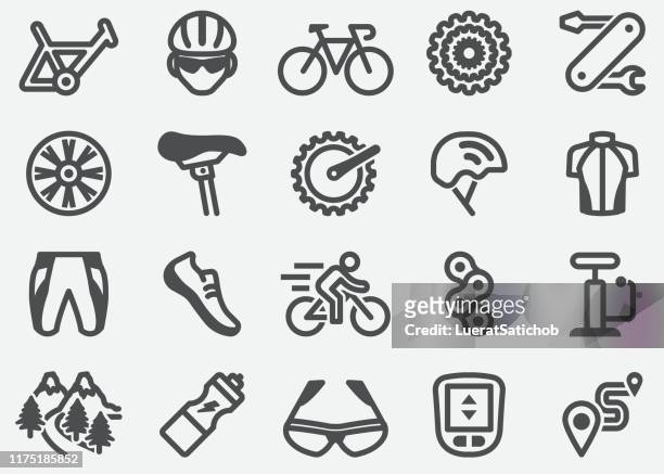 fahrrad-symbole - maschinenteil hergestellter gegenstand stock-grafiken, -clipart, -cartoons und -symbole