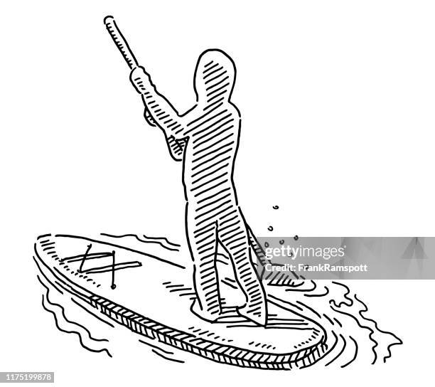 stand up paddle surfing human figure watersport drawing - paddleboarding stock illustrations