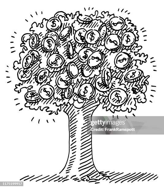 money coin tree financial growth concept drawing - money surreal stock illustrations