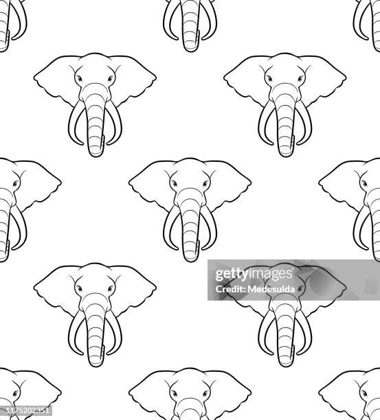 seamless elephant head - zoo animals black and white clip art stock illustrations