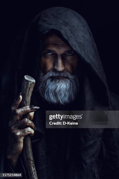 mysterious hooded man - fantasy portrait stock pictures, royalty-free photos & images