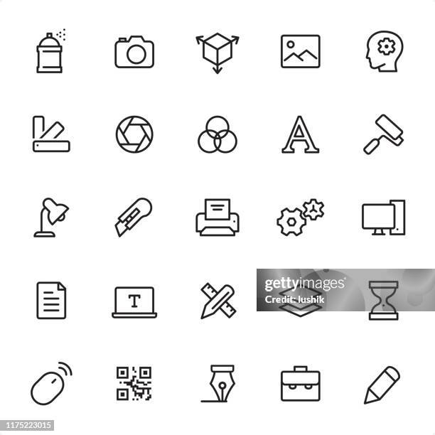design professional - outline icon set - factory worker isolated stock illustrations