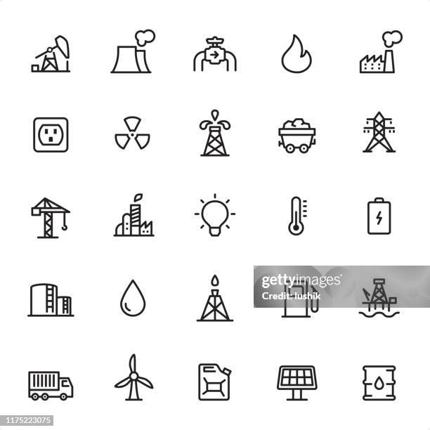 power industry - outline icon set - oil pipeline truck stock illustrations