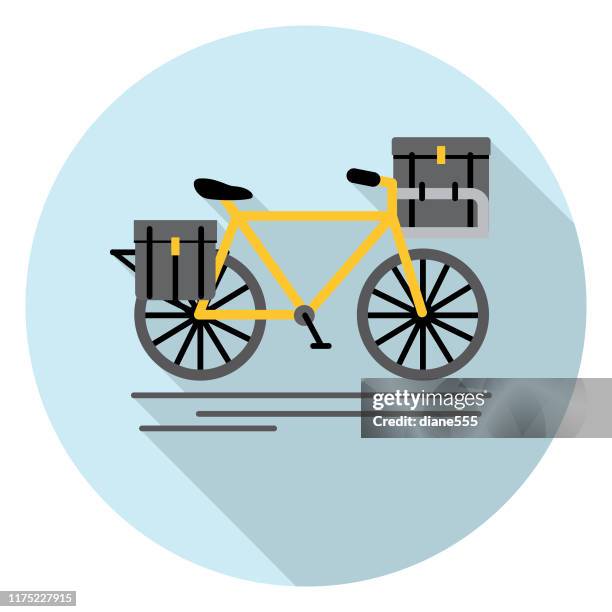 ilustrações de stock, clip art, desenhos animados e ícones de bicycle delivery logistics delivery and transport long shadow flat design icon - alforje equipamento de montar a cavalo