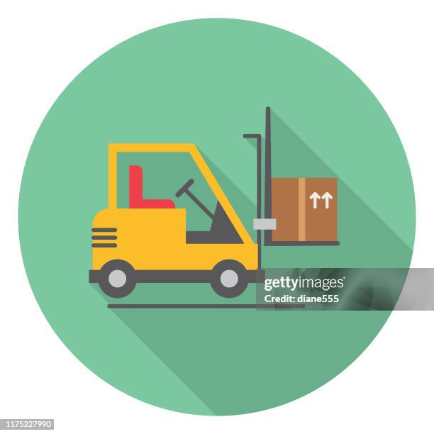 gabelstapler mit boxen logistik lieferung und transport long shadow flat design icon - delivery company logos stock-grafiken, -clipart, -cartoons und -symbole