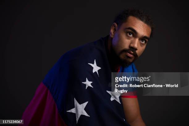 Chris Vui of Samoa poses for a portrait during the Samoa Rugby World Cup 2019 squad photo call on September 15, 2019 in Yamagata, Japan.