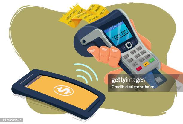 contactless payment - mobile payment cafe stock illustrations