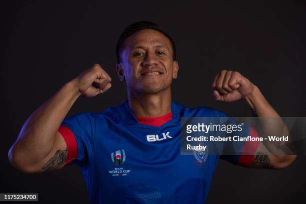 Tim Nanai-Williams of Samoa poses for a portrait during the Samoa Rugby World Cup 2019 squad photo call on September 15, 2019 in Yamagata, Japan.