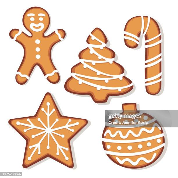 illustrations, cliparts, dessins animés et icônes de ensemble d'illustrations de biscuit de noel de pain d'épice - biscuit en pain dépice