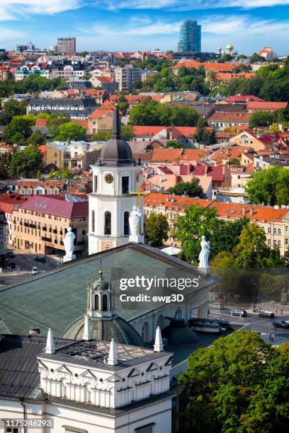 aerial view of vilnius cathedral square in the old town of vilnius, lithuania - vilnius stock pictures, royalty-free photos & images