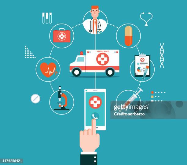 medical banner - patient using smart phone stock illustrations