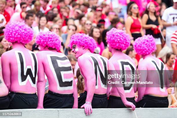 Georgia Bulldog fans are seen painted in pink in honor of Head Coach Blake Anderson's wife Wendy Anderson recently losing her battle with cancer...