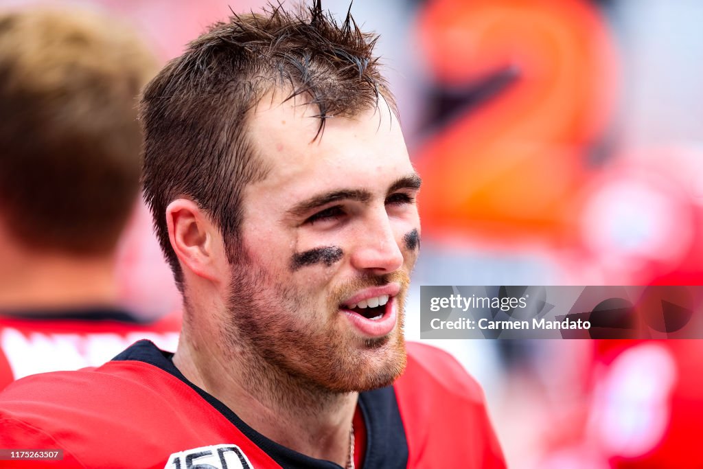 Jake Fromm Ras Jake Fromm of the Georgia Bulldogs looks on during the game against ...
