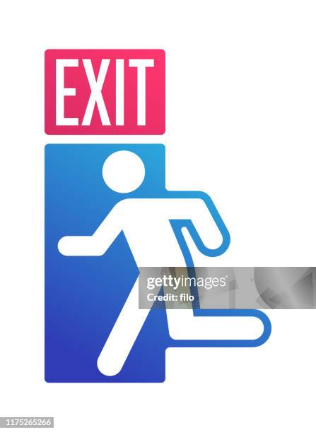 illustrations, cliparts, dessins animés et icônes de symbole de sortie de porte de signe de laissant - exit sign