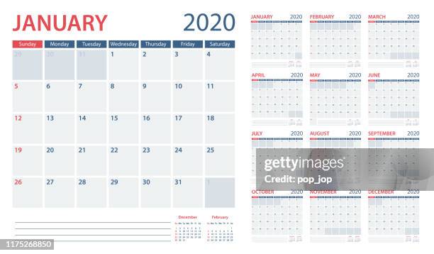 calendar planner 2020 - vector template. days start from sunday - february stock illustrations