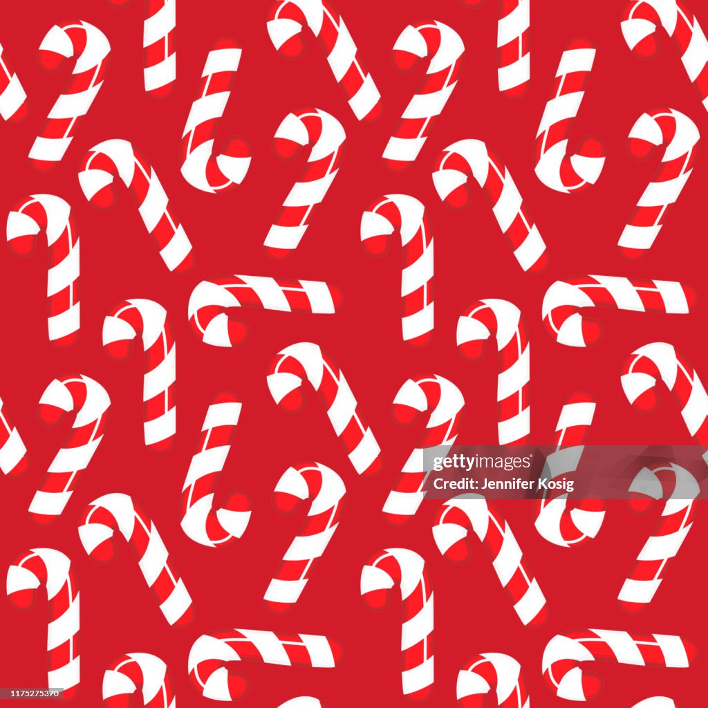 Seamless candy cane christmas illustration pattern, red background