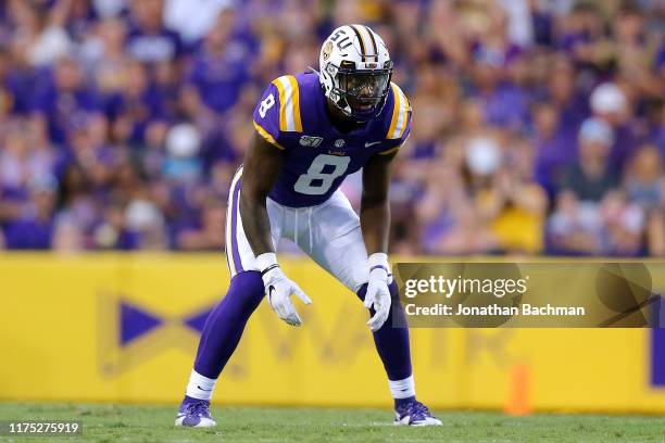 Patrick Queen of the LSU Tigers in action during a game against the Northwestern State Demons at Tiger Stadium on September 14, 2019 in Baton Rouge,...