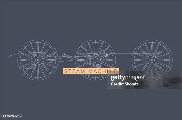 ilustraciones, imágenes clip art, dibujos animados e iconos de stock de diseño vectorial steampunk con elementos técnicos industriales - mechanical drawing engine