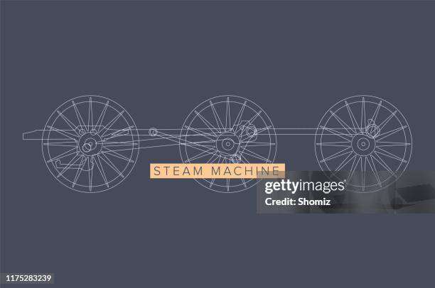 ilustrações, clipart, desenhos animados e ícones de projeto do vetor de steampunk com elementos técnicos industriais - trem