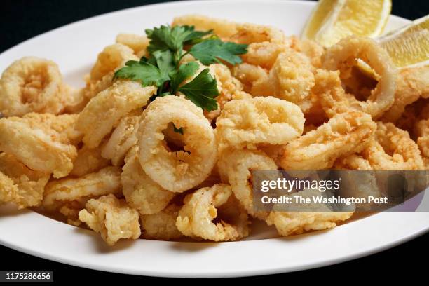 Calamari Fritti - Rings of Calamari lightly dusted and quick fried photographed at Filomena in Washington, DC on January 6, 2019. .