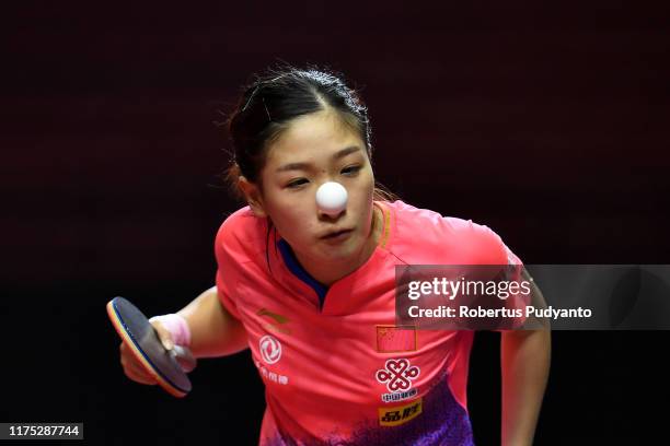 Liu Shiwen of China competes against Miu Hirano of Japan during Women's Champion Division final match on day three of the ITTF-Asian Table Tennis...