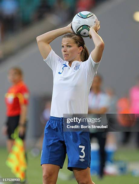 Rachel Unitt of England does a throw-in during the FIFA Women's World Cup Group B match between Mexico and England at Arena im Allerpark on June 27,...